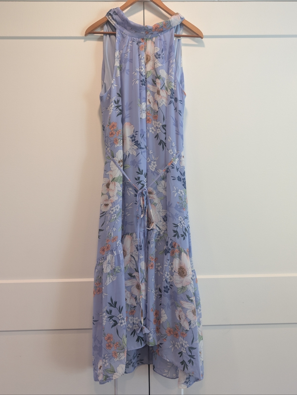 Eliza J Floral Maxi Lavender Floral Fit & Flare Halter Chiffon Dress Size 14 - Picture 5 of 12
